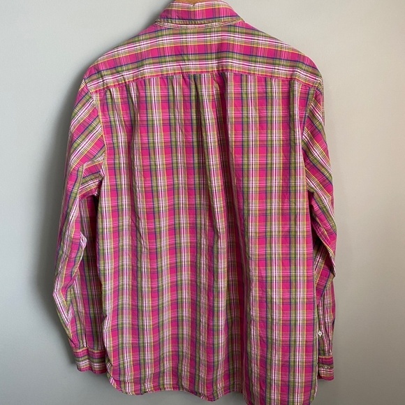 Lands' End Men's Pink Plaid Long‎ Sleeve Button-Up Shirt Large Western Preppy - Picture 6 of 12